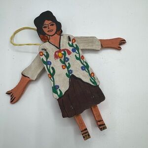 ❤️LAST CHANCE❤️ 2/$10🎄MEXICO ornament wood painted doll folk art pull toy